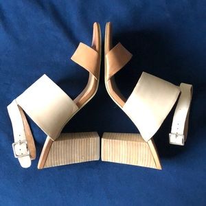 Levity leather cream and camel wedges, size 11